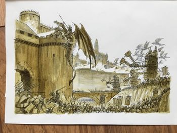 Chaos army besieging a castle with siege towers and dragons.jpg
